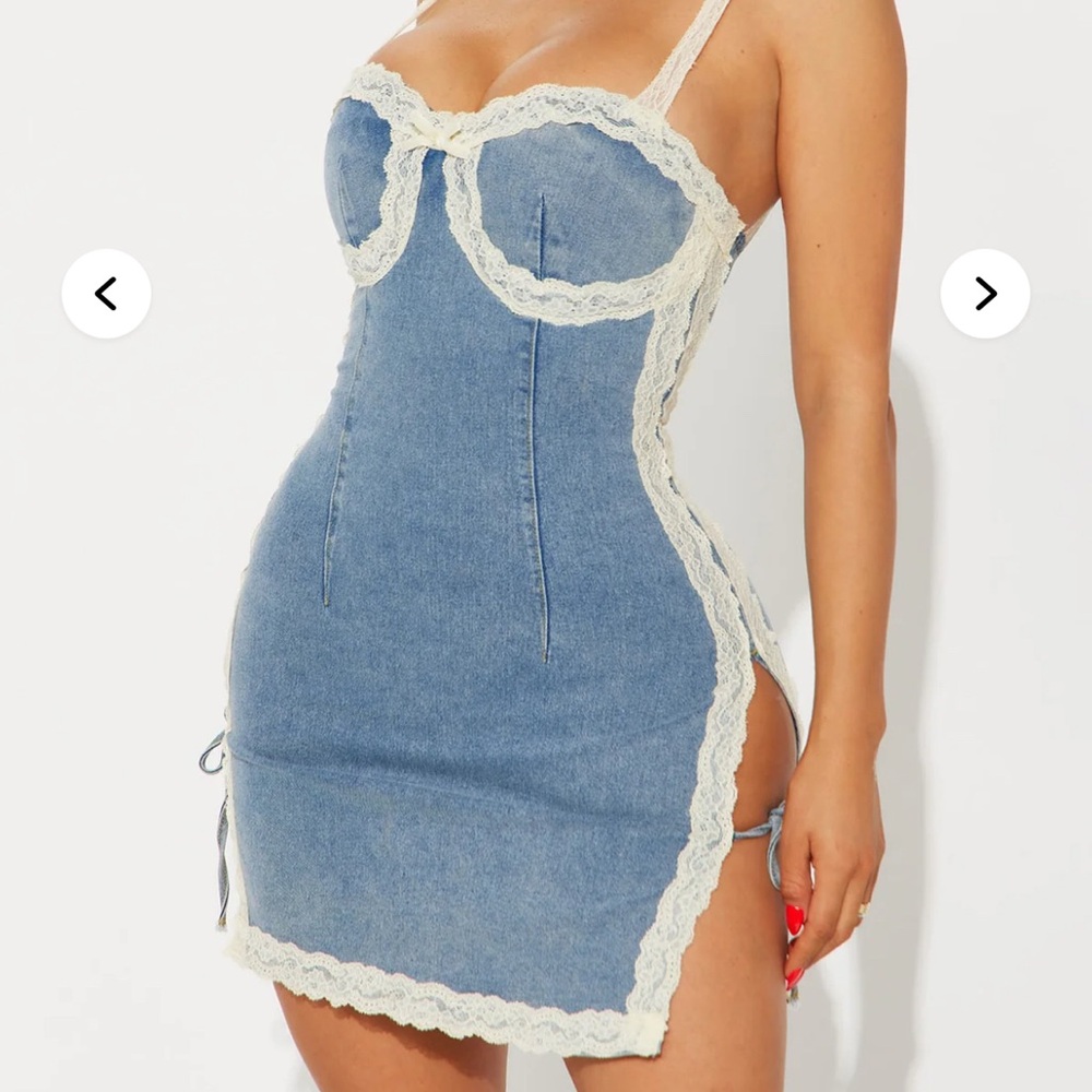Fashion Nova Blue and Cream Mini Dress